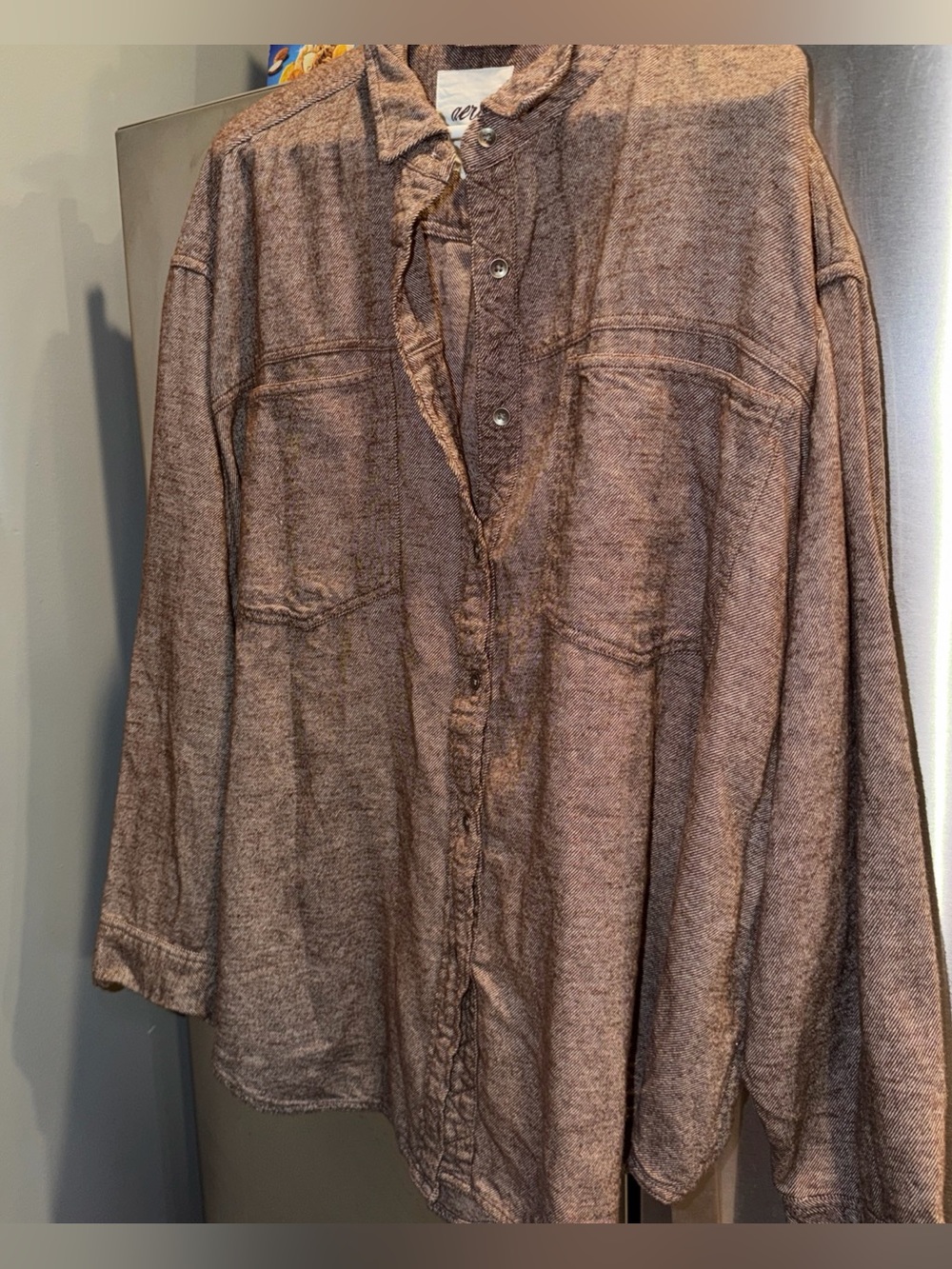 Aerie brown Cotton Knit Button-Up Shirt Collared Long Sleeve Women's XL Slouchy
